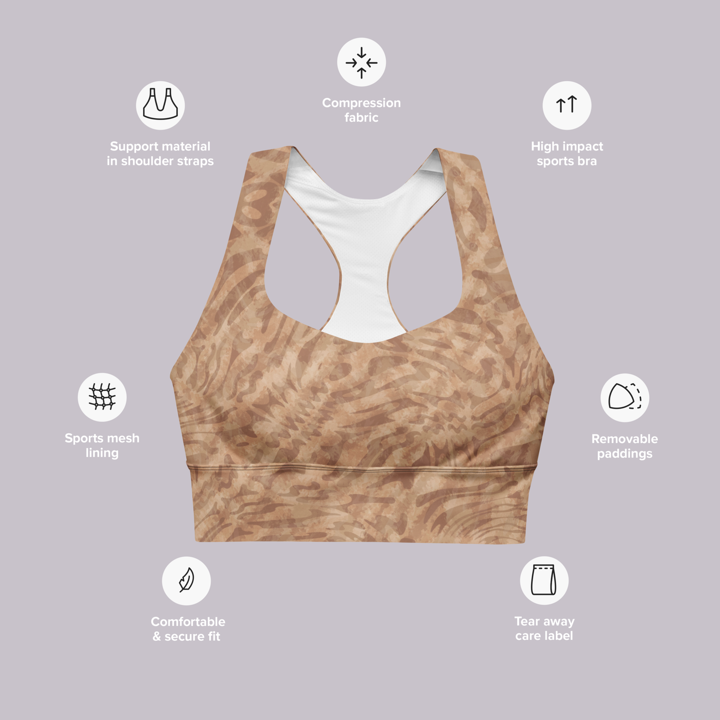 Desert Pattern Longline sports bra. Activewear by Keplove