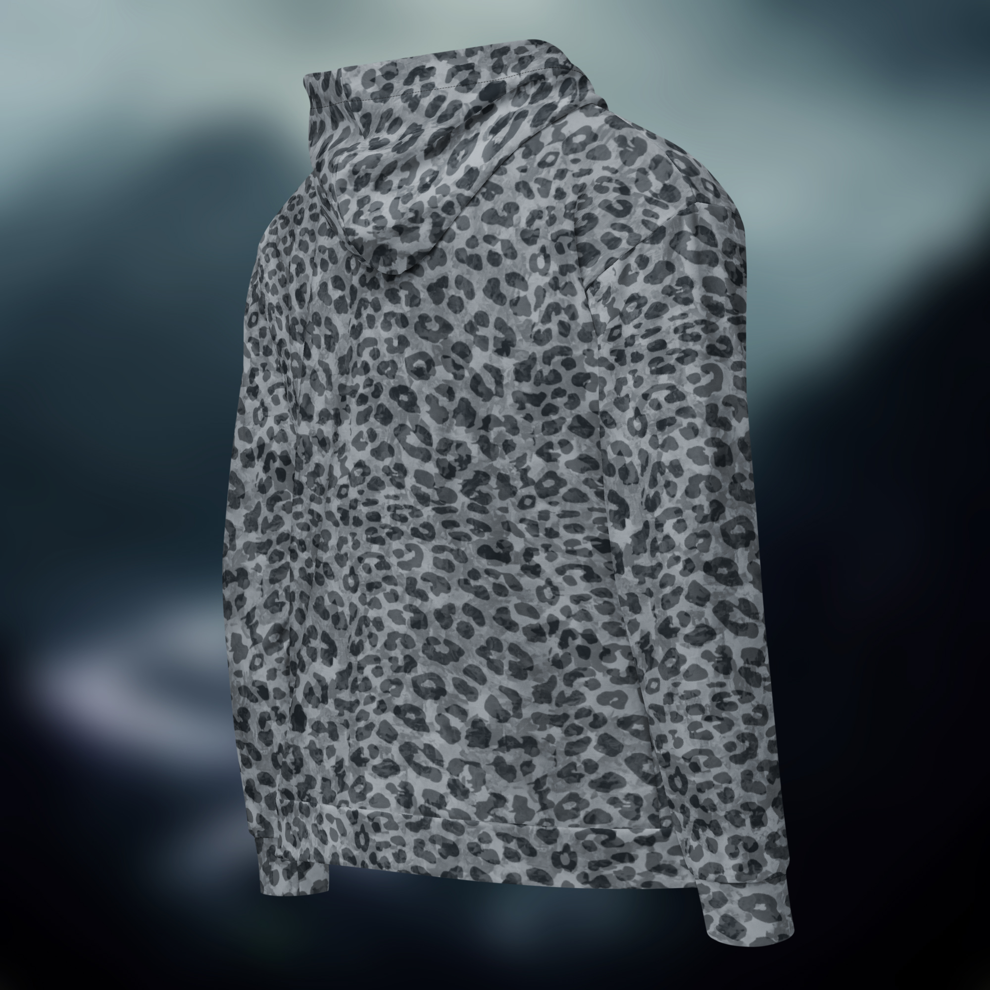 Leo Zip Hoodie - Gray blue Leopard print. Activewear by Keplove