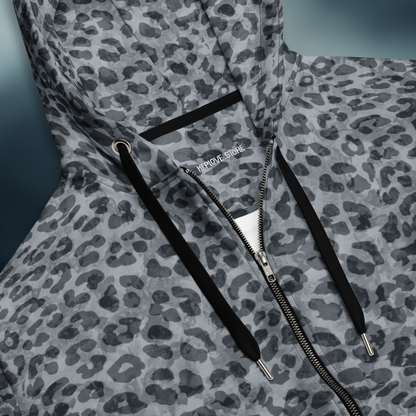 Leo Zip Hoodie - Gray blue Leopard print. Activewear by Keplove