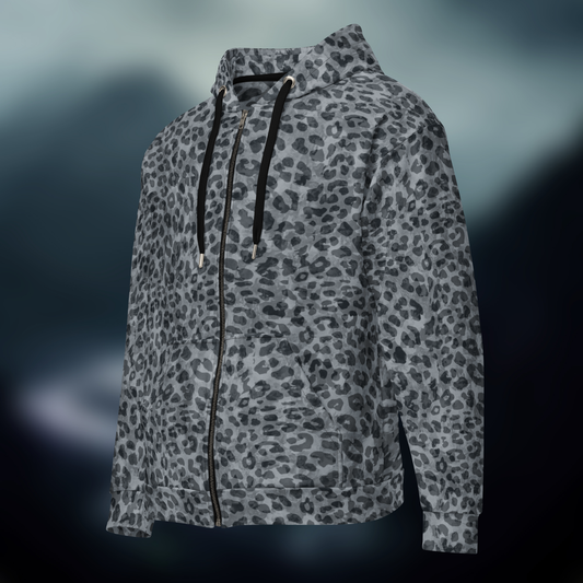 Leo Zip Hoodie - Gray blue Leopard print. Activewear by Keplove