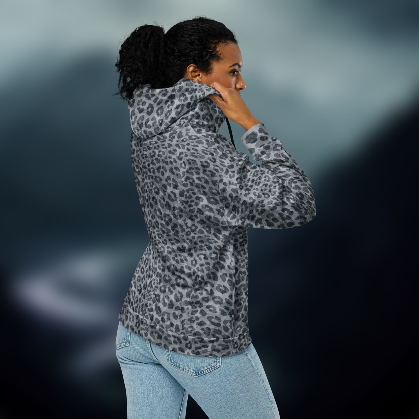 Leo Zip Hoodie - Gray blue Leopard print. Activewear by Keplove