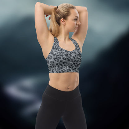 Leopard Print, Blue Gray - Longline sports bra. Activewear by Keplove