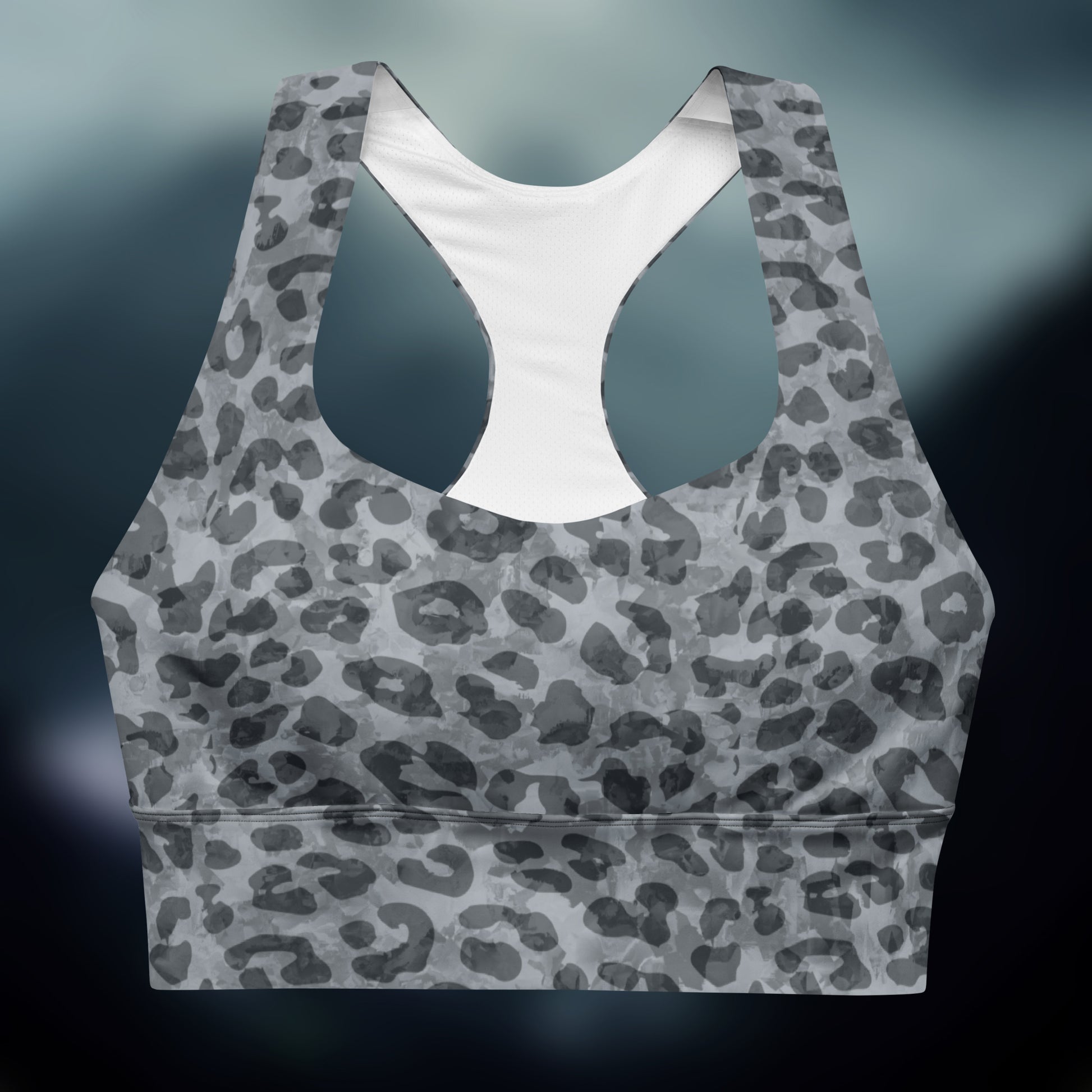 Leopard Print, Blue Gray - Longline sports bra. Activewear by Keplove