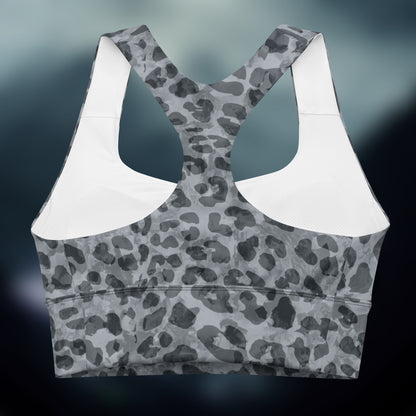 Leopard Print, Blue Gray - Longline sports bra. Activewear by Keplove