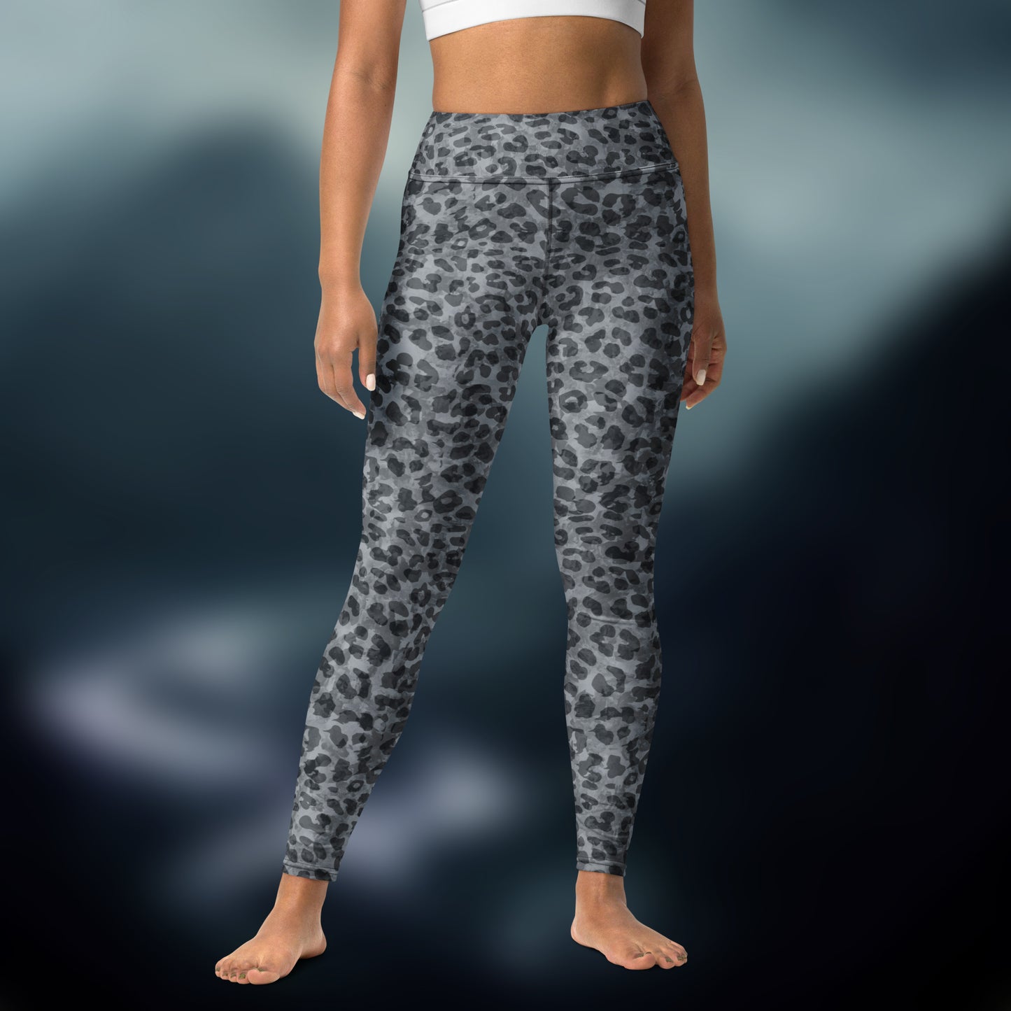 Leopard print, blue gray - Yoga Leggings. Activewear by Keplove