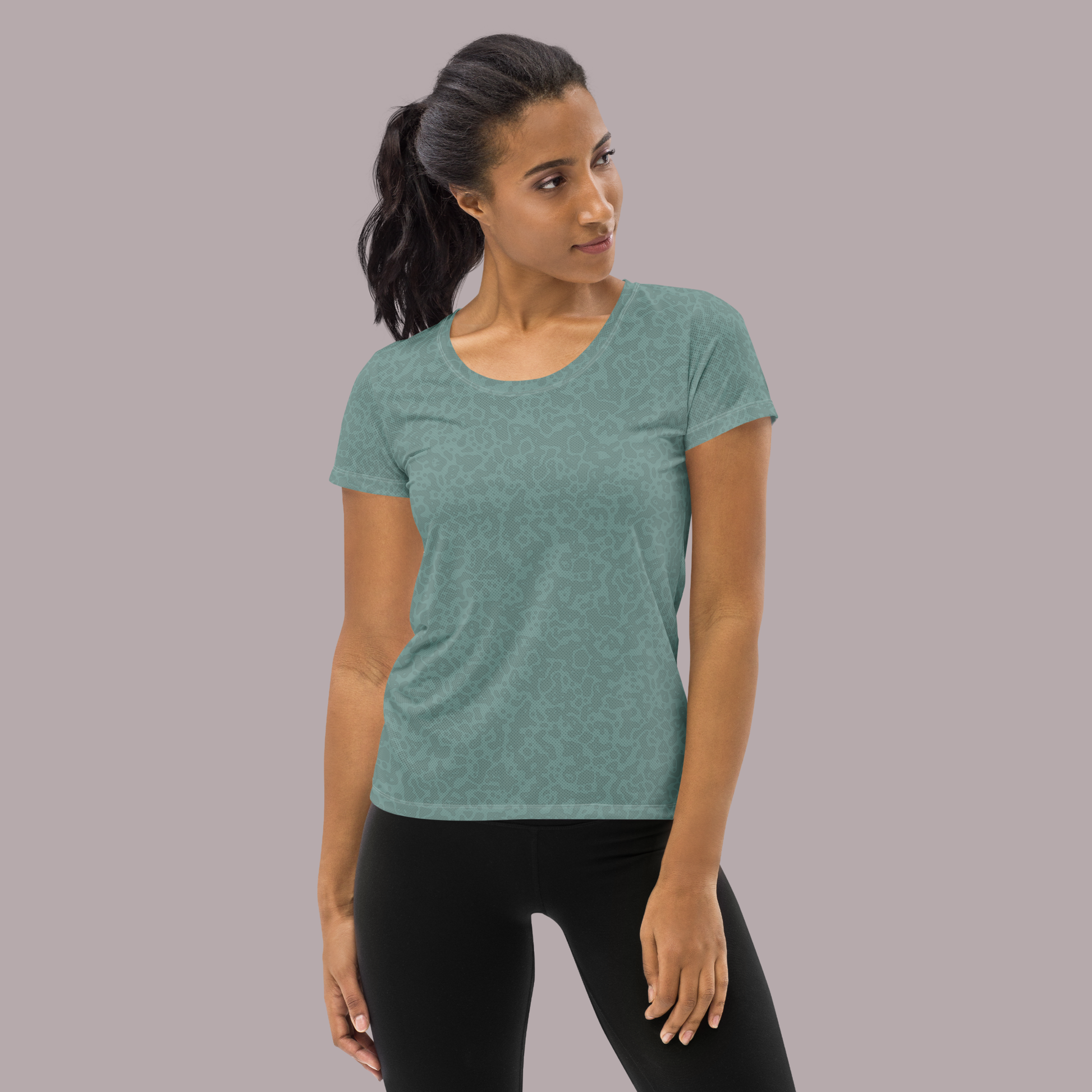 Mystic Green Animal Print Women's Athletic T-shirt. Activewear by Keplove