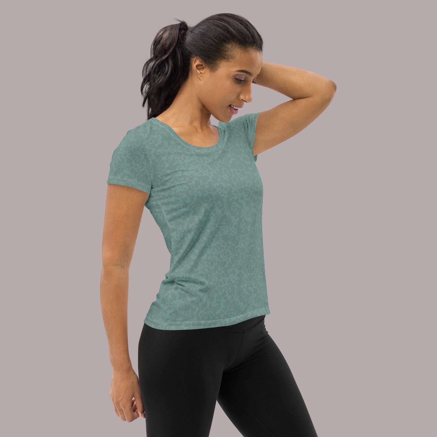 Mystic Green Animal Print Women's Athletic T-shirt. Activewear by Keplove