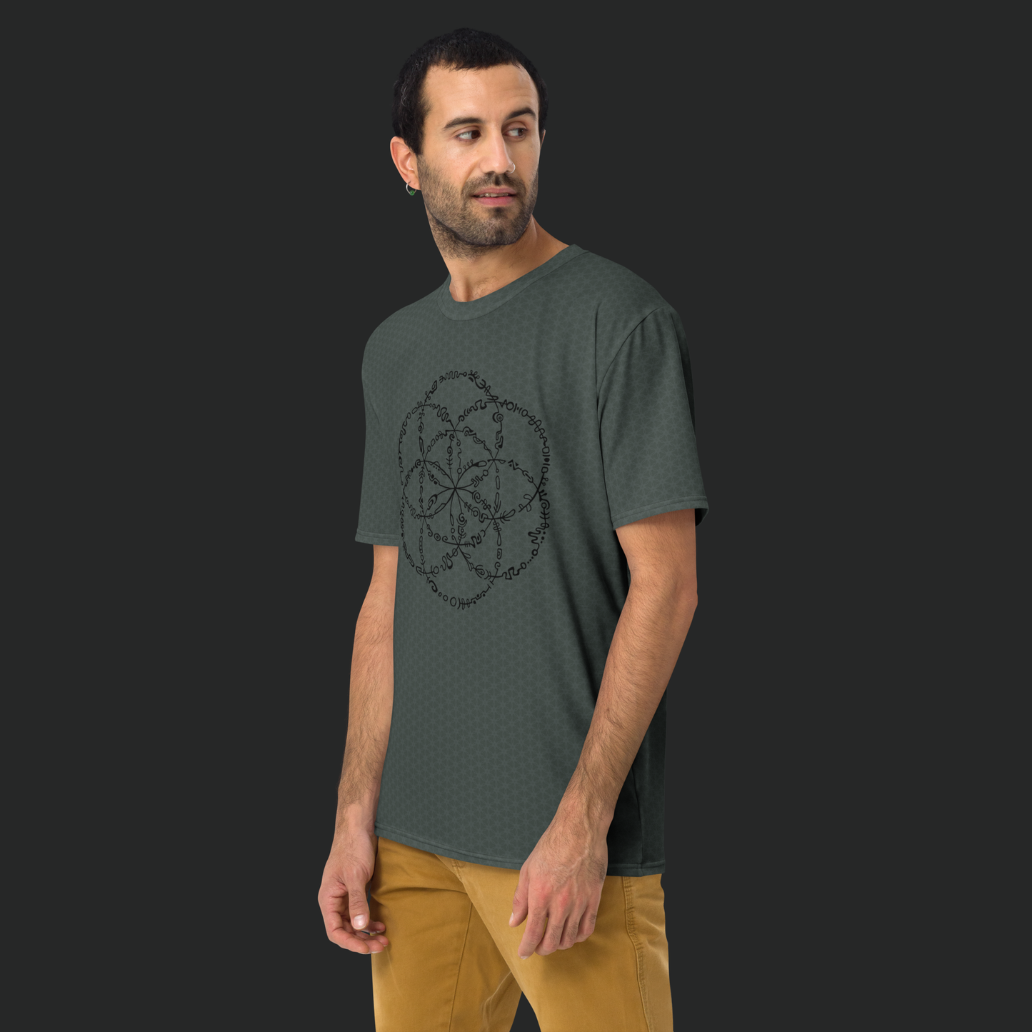 Seed of Life Men's t-shirt - Olive green pattern. Activewear by Keplove