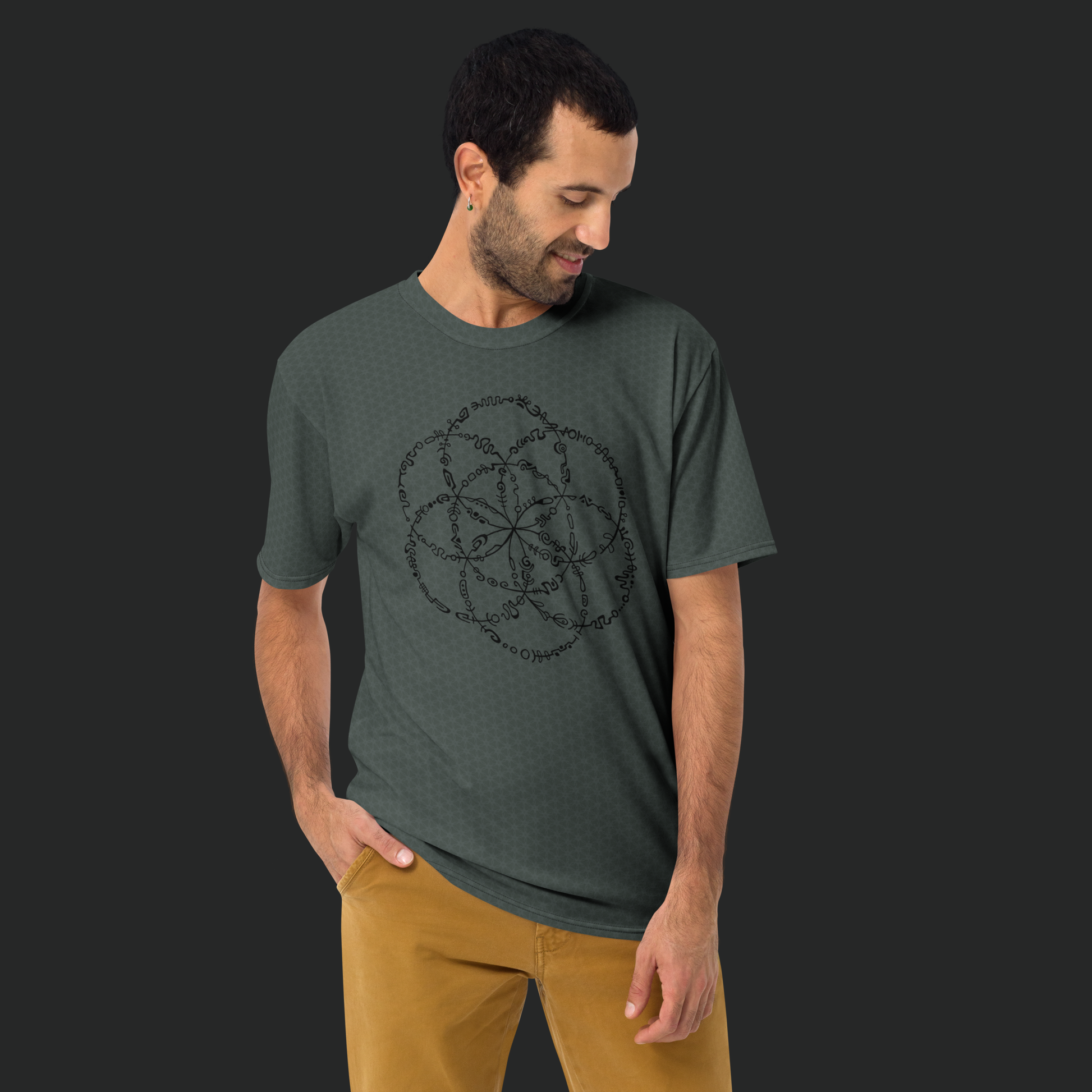 Seed of Life Men's t-shirt - Olive green pattern. Activewear by Keplove