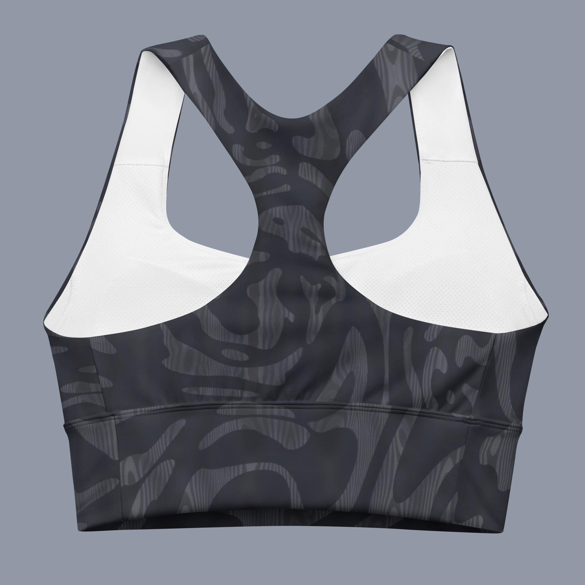 Steel Camo Longline sports bra. Activewear by Keplove