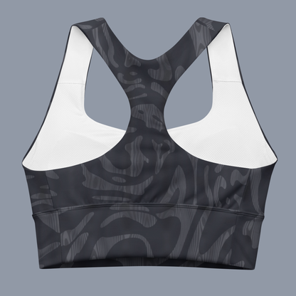 Steel Camo Longline sports bra. Activewear by Keplove