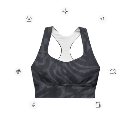 Steel Camo Longline sports bra. Activewear by Keplove