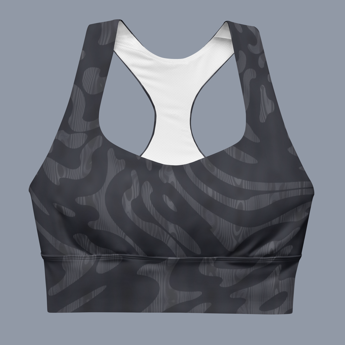 Steel Camo Longline sports bra. Activewear by Keplove