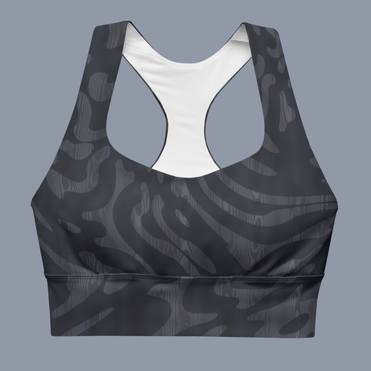 Steel Camo Longline sports bra. Activewear by Keplove