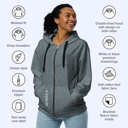 Tech Pattern Unisex zip hoodie - Faded Blue. Activewear by Keplove