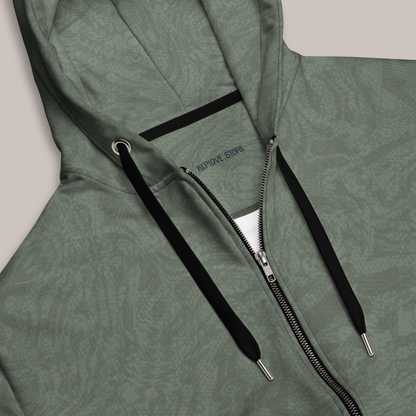 Tech Pattern Unisex zip hoodie - Olive green. Activewear by Keplove